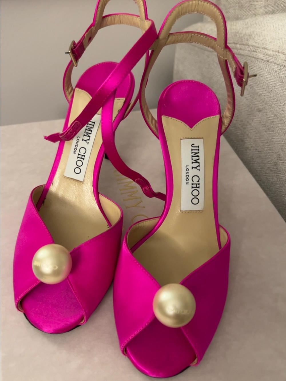 Jimmy Choo Hot Pink Satin Sacora 85